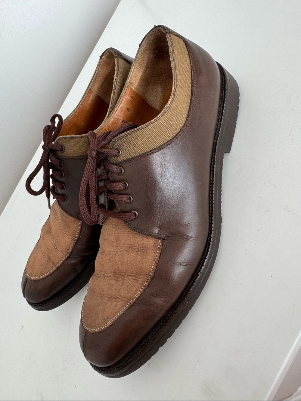 Salvatore Ferragamo Brown Leather & Canvas Oxford Shoes US 8